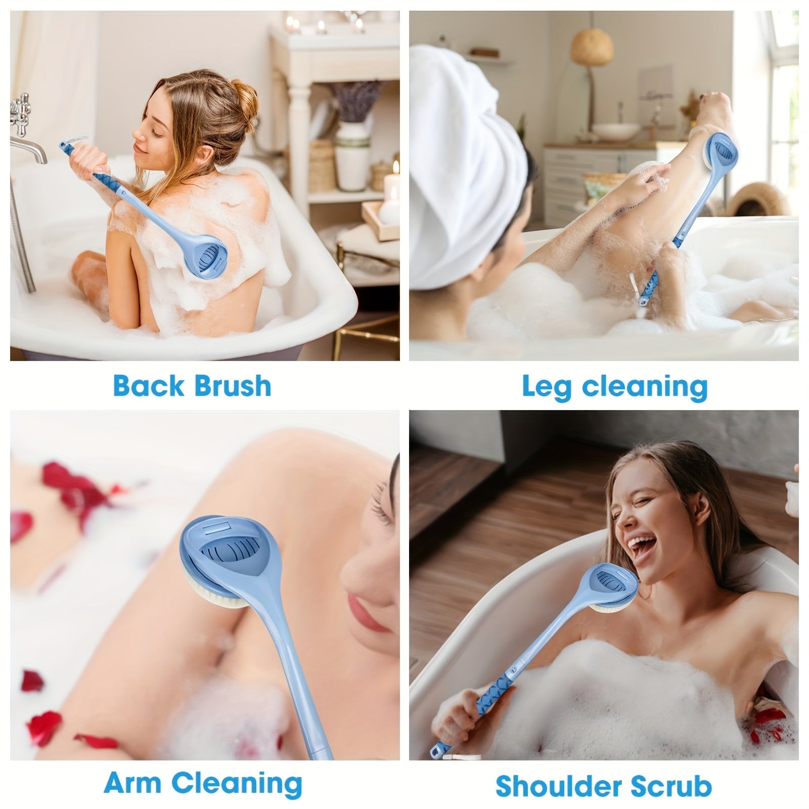 20.4" Detachable Long Handle Bath Brush with Ergonomic Handle - No Electricity Needed, Dual-Head Back Scrubber for Men, Women & Elderly - Deep Body Exfoliation & Shower Cleaning, Durable High-Quality Fabric, No Battery Required, Shower Cleaning Tool,
