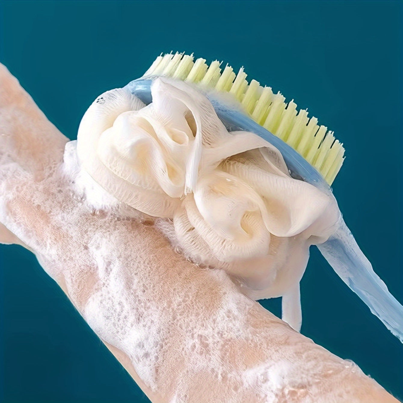1pc Soft Bristle Long Handle Japanese Bath Brush - Multifunctional Dual-Exfoliating Back Scrubber with Ergonomic Grip, Suitable for Showering, Pink and White Bristles, Gentle Cleansing & Reaching Hard-to-Touch Areas, Exfoliation Tool | Comfortable Grip