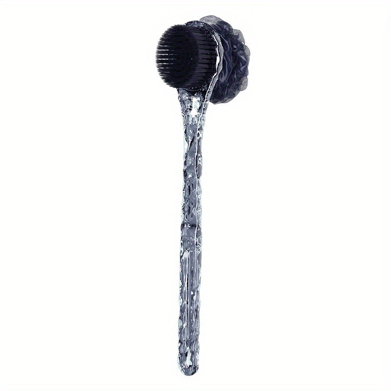 A Translucent Glacier Texture Bath Brush (2-In-1 Scrubber) That Allows You to Easily Scrub Your Back for Cleaning. It Features a Long Handle And Double-Sided Design, Perfect for Creating Foam And Removing Dirt, Making It a Convenient Choice for Bathing.