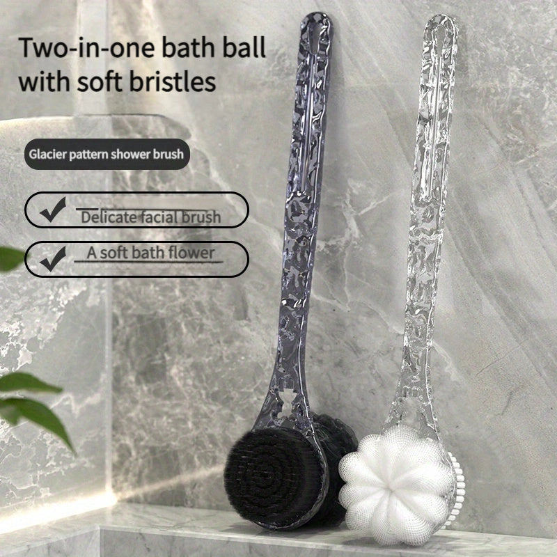 1pc Ergonomic Back Scrubber & Shower Brush Combo - 2-in-1 Bath Experience with Glacier Pattern, Soft Nylon, Deep Clean & Relax, Battery-Free, Shower Back Cleaner, Relaxation Bath Accessories | Ergonomic Back Scrubber | Soft Nylon Brush