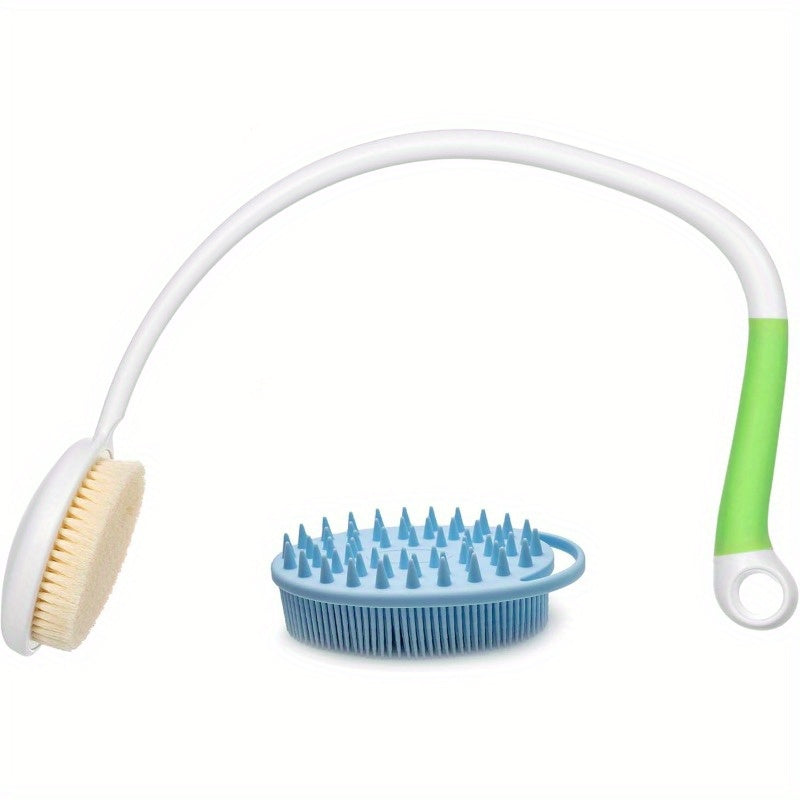 27, 5" Long Handle Shower Brush with Curved Design - Soft Body Scrubber for Wet or Dry Use, Ergonomic Back Scrubber for Hard-to-Reach Areas, Gentle Exfoliating Brush for Bathroom & Shower, No Battery Needed, Shower Scrubber, Curved Handle, Durable