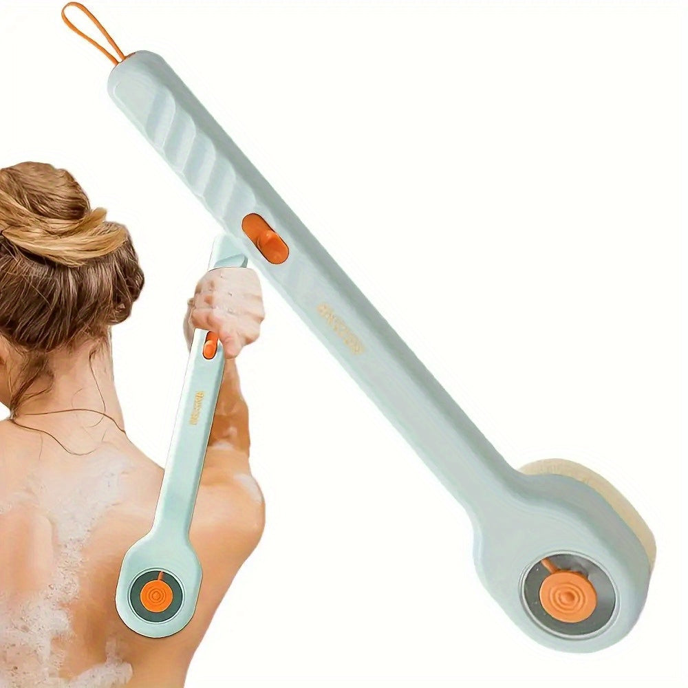 Liquid-Filled Bath Brush with Soft Bristles & Long Handle - Press-to-Release Design for Gentle Exfoliation, Ergonomic Back Scrubber for Hard-to-Reach Areas, Summer Bathing Essential, No Battery Needed, Bath Brush for Bathing, Sleek Handle Design, Durable