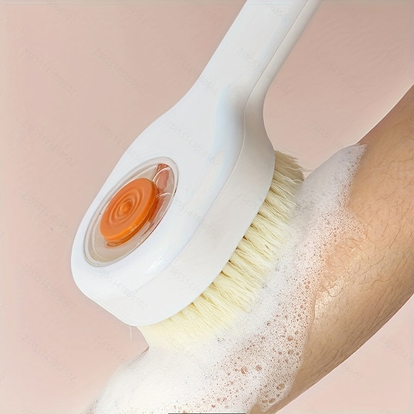 1pc Unisex Long-Handled Bath Brush with Soft Bristles, Liquid Soap Dispenser & Back Scrubber - Ergonomic Design for Independent Bathing, Gentle on Sensitive Light Beige, No Electricity Needed, Bath Brush for Showering, Shower Essentials, Modern Shower