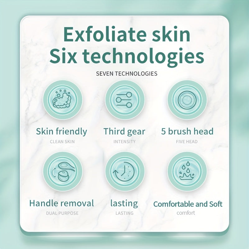 6-in-1 Electric Shower System with Dual Massage & Exfoliating Attachments - Rechargeable Full Body Massager, Rotating Facial Brush Head, USB-Powered Bath & Spa - Ideal Gift for Women & Men (Turquoise/Black) - Compatible with USB-C Devices - Includes Long