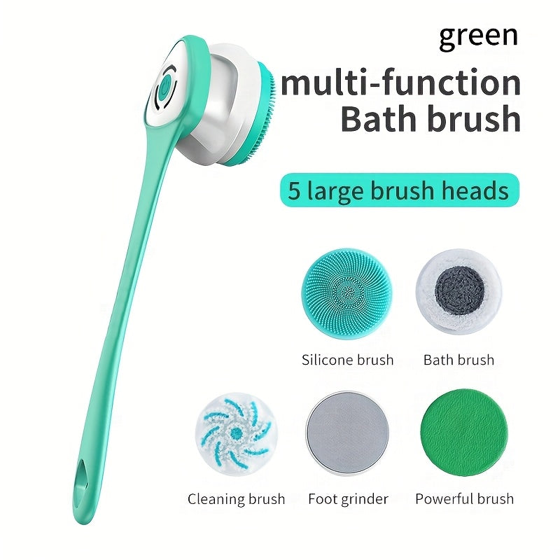 6-in-1 Electric Shower System with Dual Massage & Exfoliating Attachments - Rechargeable Full Body Massager, Rotating Facial Brush Head, USB-Powered Bath & Spa - Ideal Gift for Women & Men (Turquoise/Black) - Compatible with USB-C Devices - Includes Long