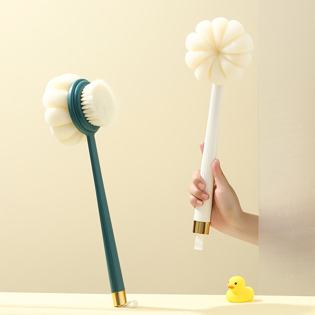 2-in-1 Dual-Head Bath Brush with Soft Bristles & Lightweight Massage - Ergonomic Long Handle Bath Scrubber for Back, Random Color Options, Battery-Free Bathing Accessory, Bath Accessories, Dualhead Design, Quality Bathing Tool