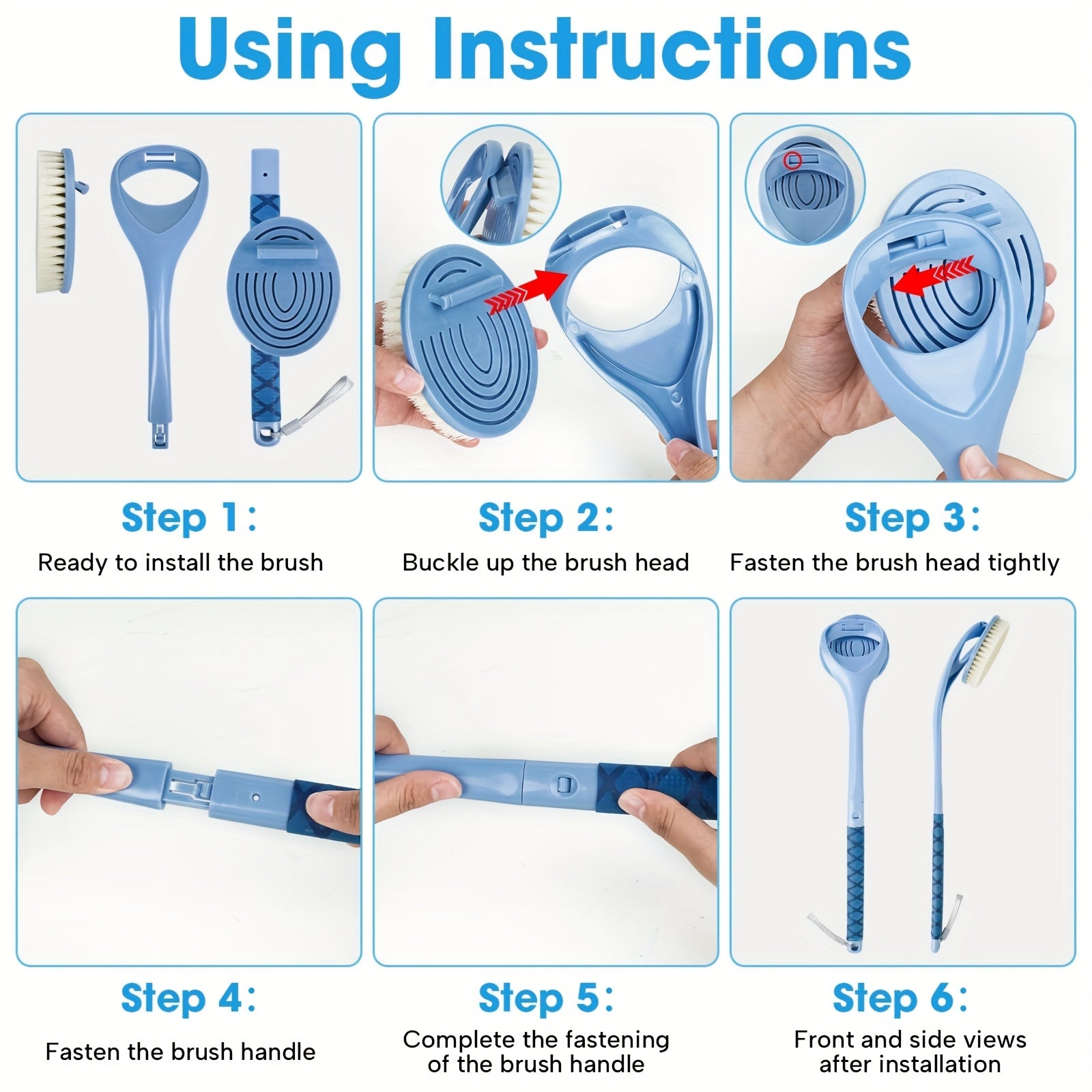 20.4" Detachable Long Handle Bath Brush with Ergonomic Handle - No Electricity Needed, Dual-Head Back Scrubber for Men, Women & Elderly - Deep Body Exfoliation & Shower Cleaning, Durable High-Quality Fabric, No Battery Required, Shower Cleaning Tool,