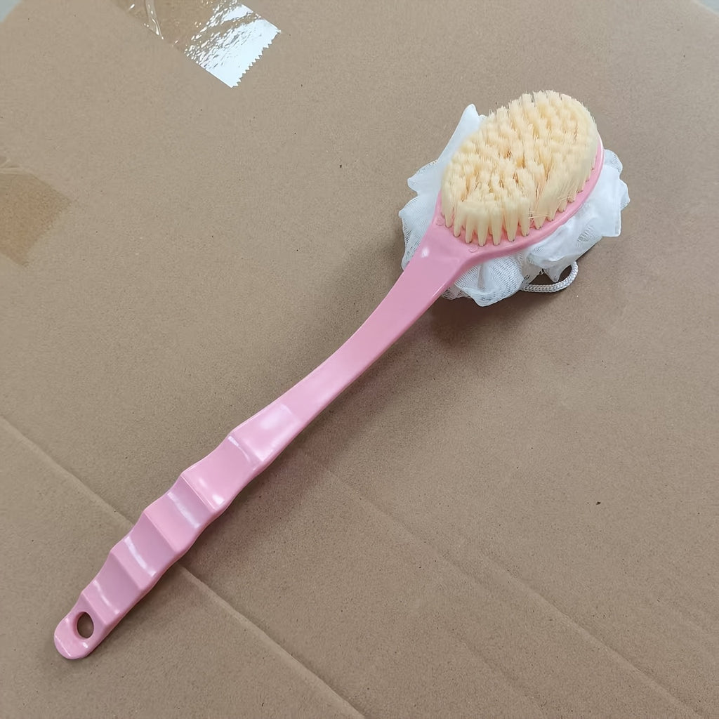 2-in-1 Soft Fiber Bath Brush with Long Handle - Gentle Exfoliating Body Scrub Brush, Dual-Use Back Scrubber & Mud Mask Tool, Japanese Design, Available in Multiple Colors, Beauty Tool|Ergonomic Design|Soft Fiber Brush