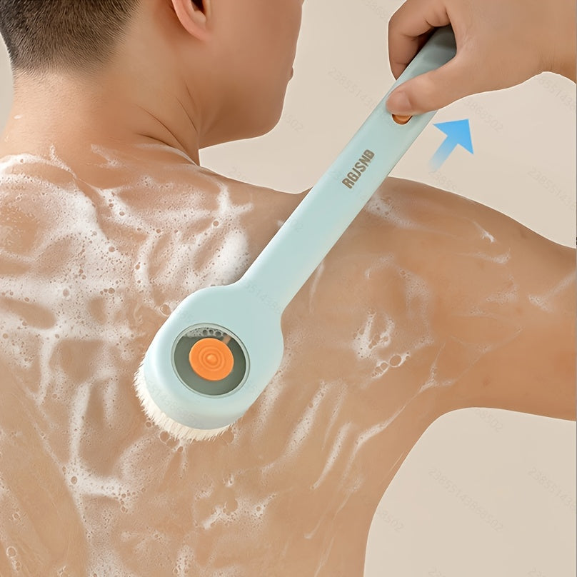 1pc Unisex Long-Handled Bath Brush with Soft Bristles, Liquid Soap Dispenser & Back Scrubber - Ergonomic Design for Independent Bathing, Gentle on Sensitive Light Beige, No Electricity Needed, Bath Brush for Showering, Shower Essentials, Modern Shower