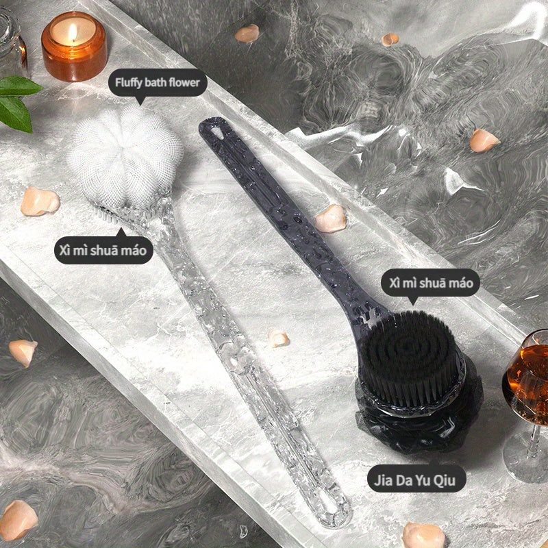 1pc Ergonomic Back Scrubber & Shower Brush Combo - 2-in-1 Bath Experience with Glacier Pattern, Soft Nylon, Deep Clean & Relax, Battery-Free, Shower Back Cleaner, Relaxation Bath Accessories | Ergonomic Back Scrubber | Soft Nylon Brush