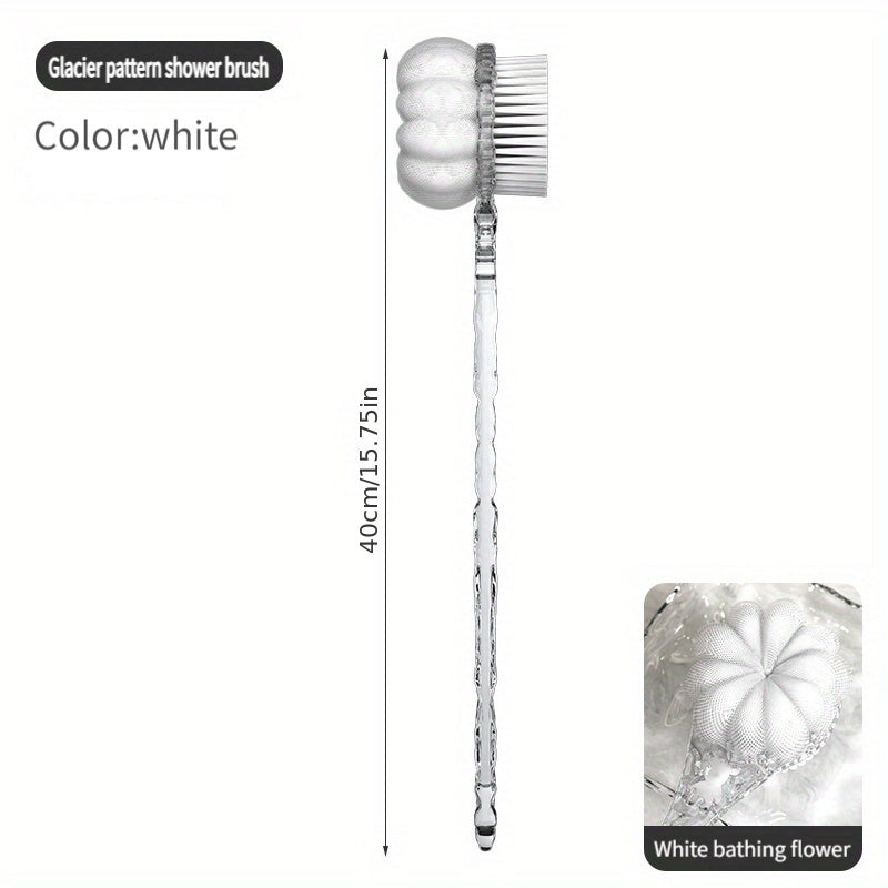 1pc Ergonomic Back Scrubber & Shower Brush Combo - 2-in-1 Bath Experience with Glacier Pattern, Soft Nylon, Deep Clean & Relax, Battery-Free, Shower Back Cleaner, Relaxation Bath Accessories | Ergonomic Back Scrubber | Soft Nylon Brush