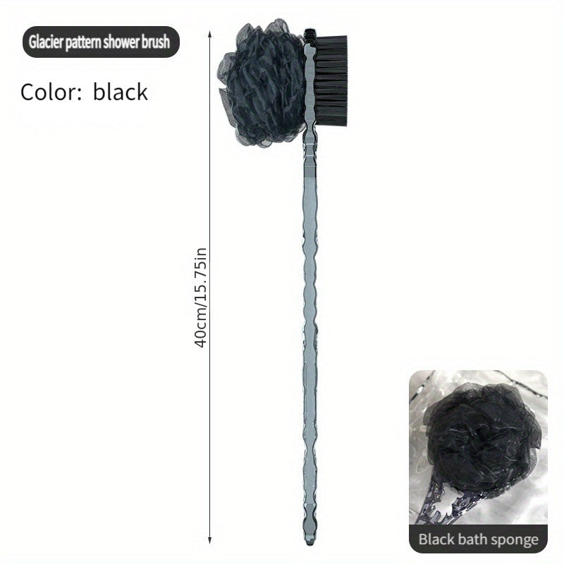 1pc Ergonomic Back Scrubber & Shower Brush Combo - 2-in-1 Bath Experience with Glacier Pattern, Soft Nylon, Deep Clean & Relax, Battery-Free, Shower Back Cleaner, Relaxation Bath Accessories | Ergonomic Back Scrubber | Soft Nylon Brush