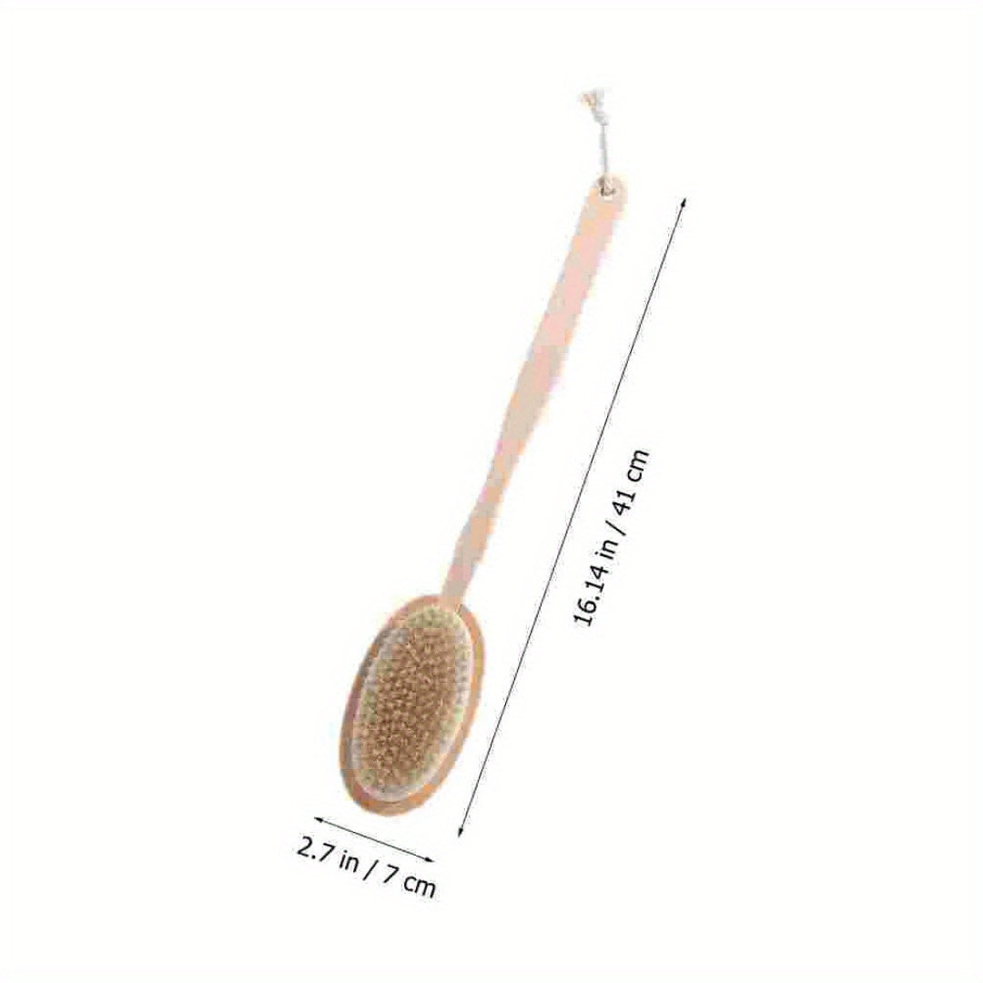 Dual-Purpose Long-Handled Wooden Back Brush for Scrubbing And Exfoliating During Showers, Also Serves As a Lotion Applicator, Ideal for Bathing.