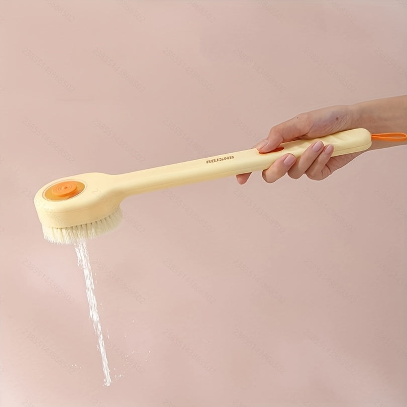 1pc Unisex Long-Handled Bath Brush with Soft Bristles, Liquid Soap Dispenser & Back Scrubber - Ergonomic Design for Independent Bathing, Gentle on Sensitive Light Beige, No Electricity Needed, Bath Brush for Showering, Shower Essentials, Modern Shower