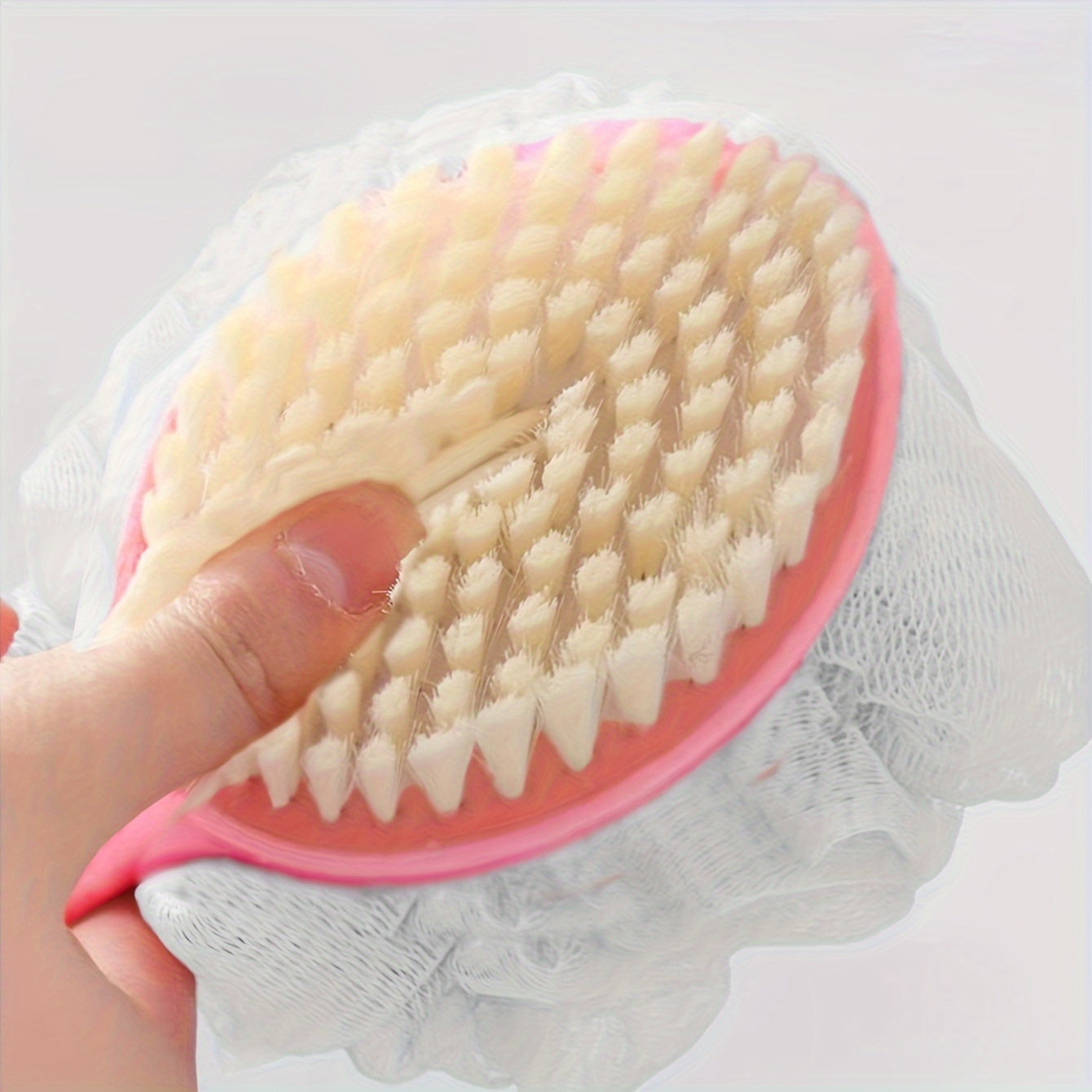 1pc Soft Bristle Long Handle Japanese Bath Brush - Multifunctional Dual-Exfoliating Back Scrubber with Ergonomic Grip, Suitable for Showering, Pink and White Bristles, Gentle Cleansing & Reaching Hard-to-Touch Areas, Exfoliation Tool | Comfortable Grip