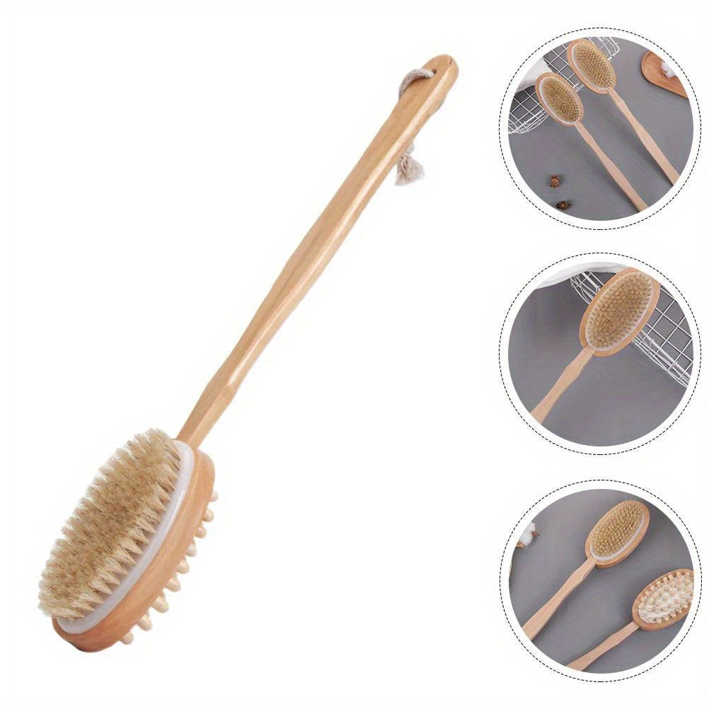 Dual-Purpose Long-Handled Wooden Back Brush for Scrubbing And Exfoliating During Showers, Also Serves As a Lotion Applicator, Ideal for Bathing.