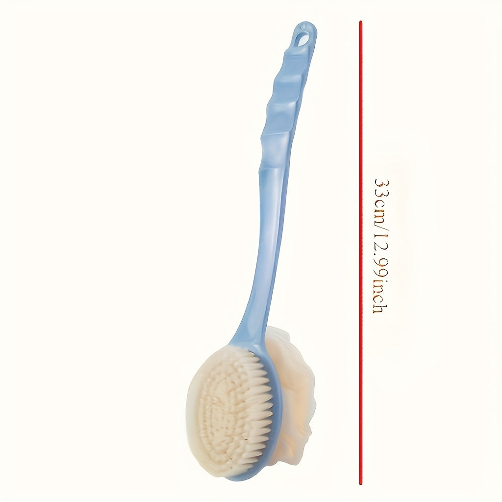 One-piece set, 2 colors available. Dual-headed bath brush with soft loofah. Suitable for back scrubbing: No battery needed, no oil required, all-season use without assistance. Soft bristles are Light Beige-friendly