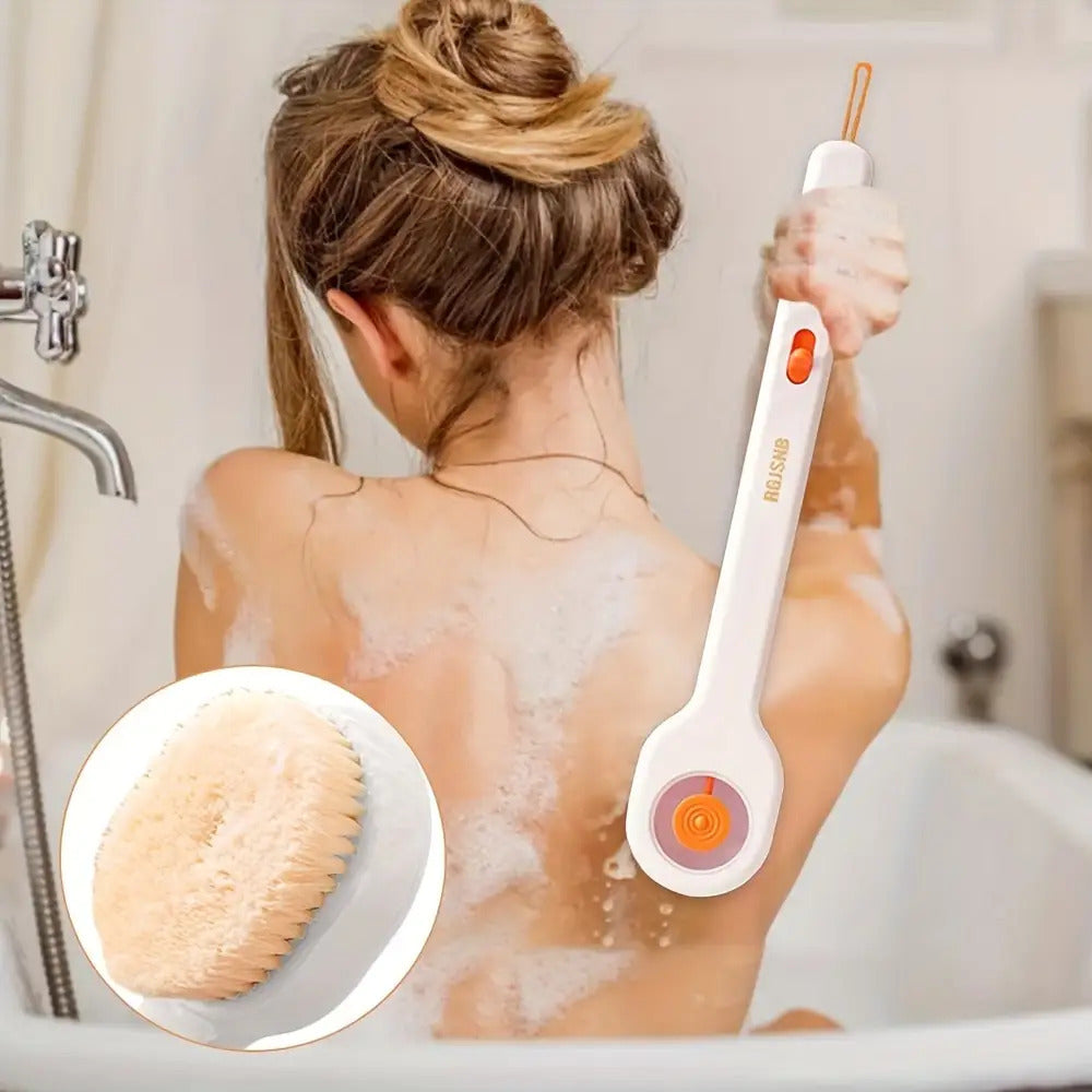 Liquid-Filled Bath Brush with Soft Bristles & Long Handle - Press-to-Release Design for Gentle Exfoliation, Ergonomic Back Scrubber for Hard-to-Reach Areas, Summer Bathing Essential, No Battery Needed, Bath Brush for Bathing, Sleek Handle Design, Durable