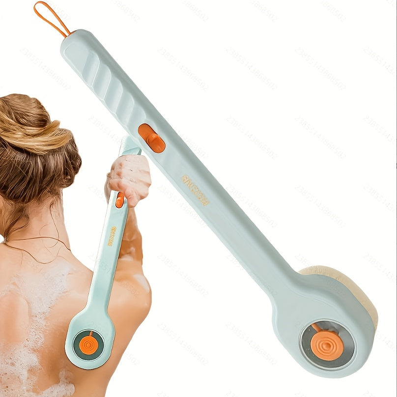 1pc Unisex Long-Handled Bath Brush with Soft Bristles, Liquid Soap Dispenser & Back Scrubber - Ergonomic Design for Independent Bathing, Gentle on Sensitive Light Beige, No Electricity Needed, Bath Brush for Showering, Shower Essentials, Modern Shower