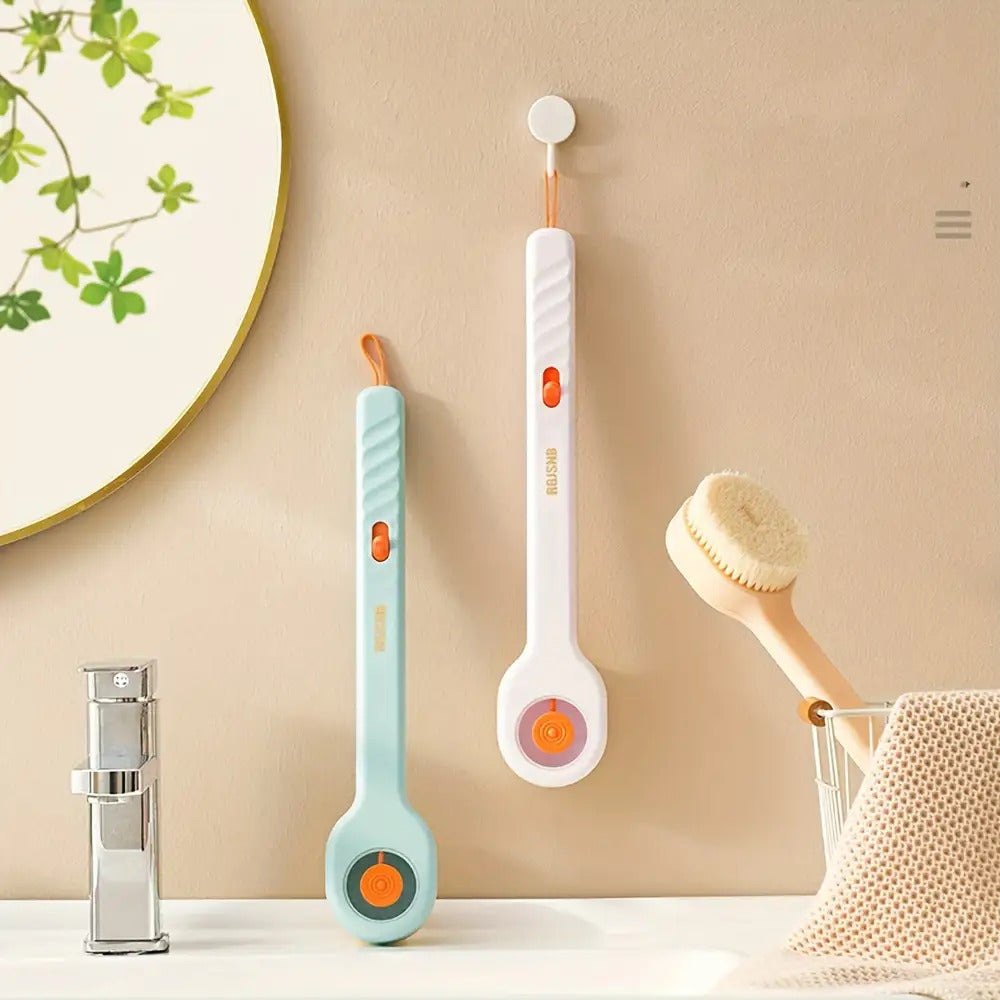 Liquid-Filled Bath Brush with Soft Bristles & Long Handle - Press-to-Release Design for Gentle Exfoliation, Ergonomic Back Scrubber for Hard-to-Reach Areas, Summer Bathing Essential, No Battery Needed, Bath Brush for Bathing, Sleek Handle Design, Durable