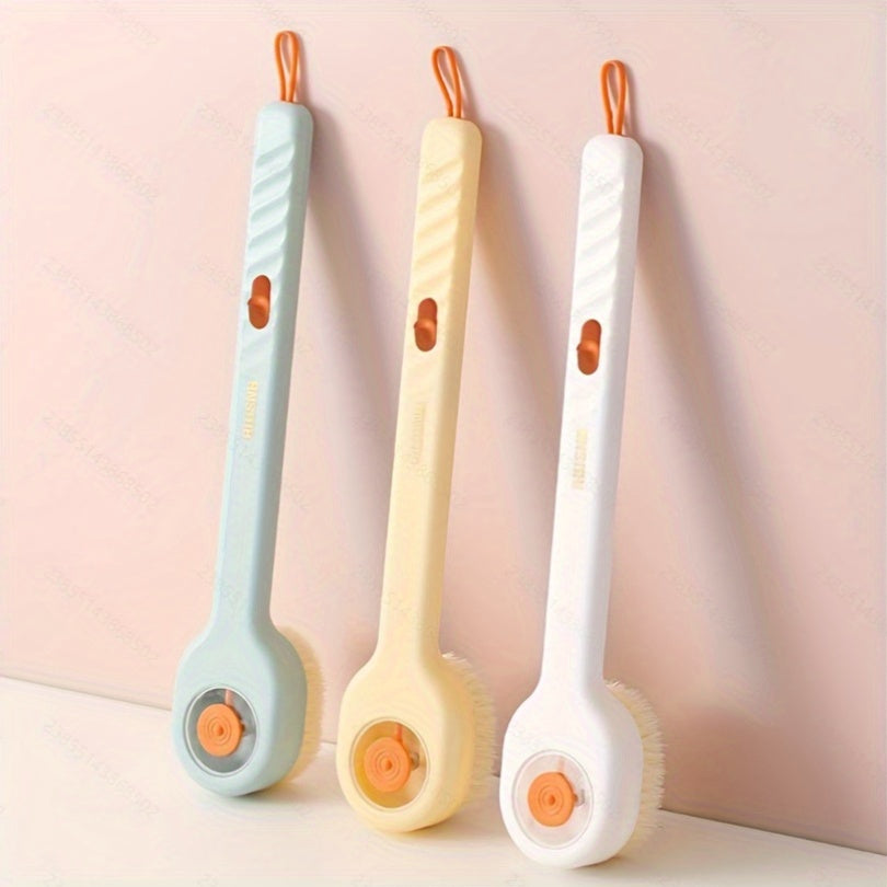 1pc Unisex Long-Handled Bath Brush with Soft Bristles, Liquid Soap Dispenser & Back Scrubber - Ergonomic Design for Independent Bathing, Gentle on Sensitive Light Beige, No Electricity Needed, Bath Brush for Showering, Shower Essentials, Modern Shower